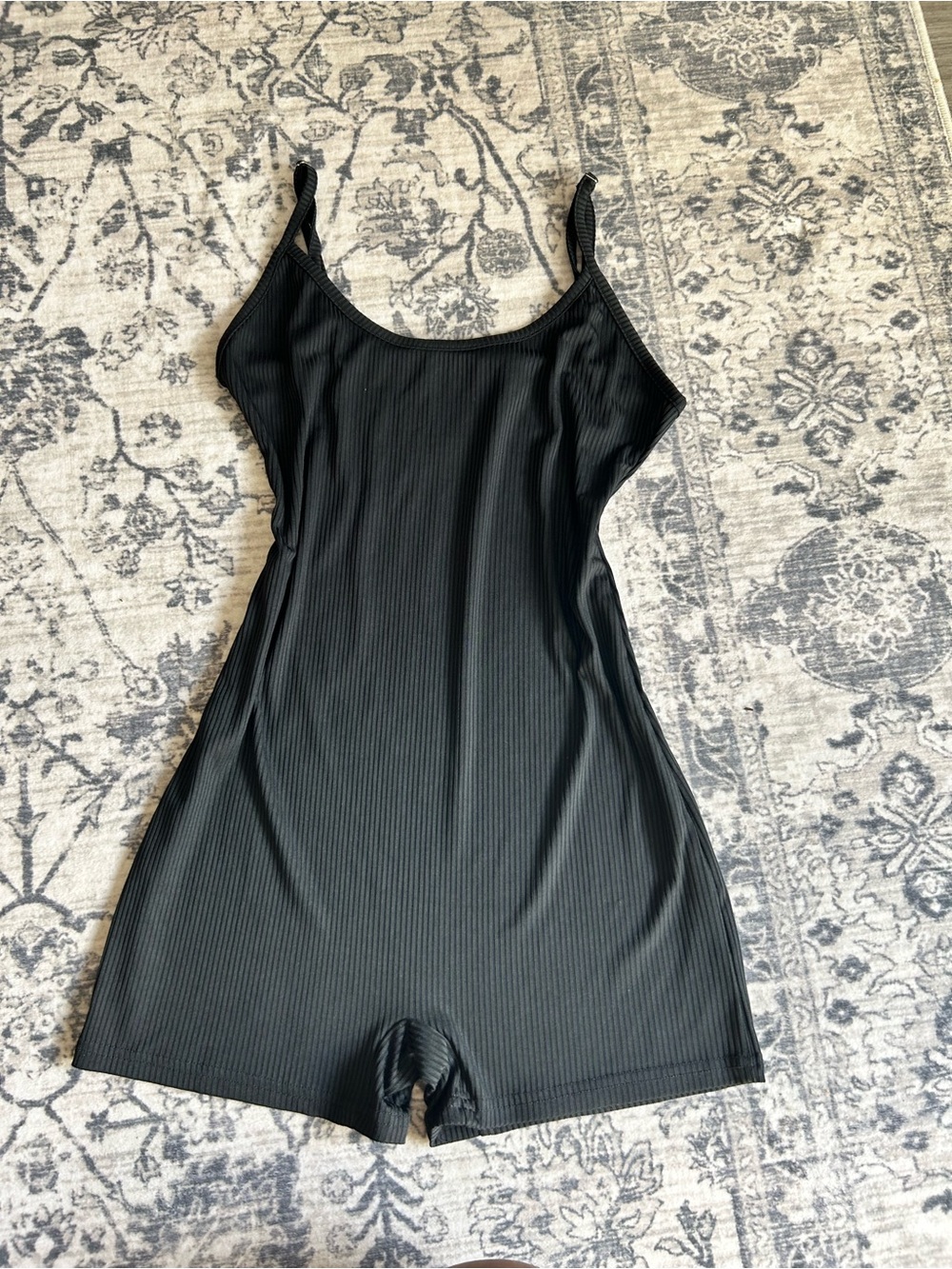 Black Ribbed Sleeveless Romper Bodysuit